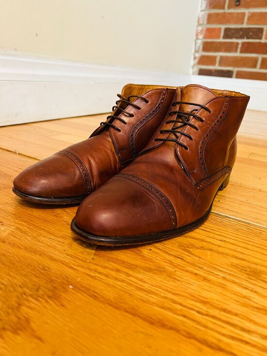 VTG Bostonian Oxford Ankle Boots Mens 9.5 Brown Leather Lace Up Chukka Italy main image 16